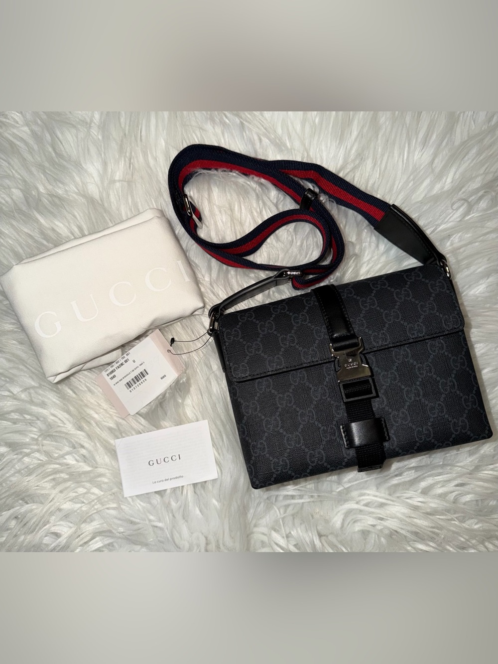 GUCCI Black GG Canvas Mini Messenger Bag